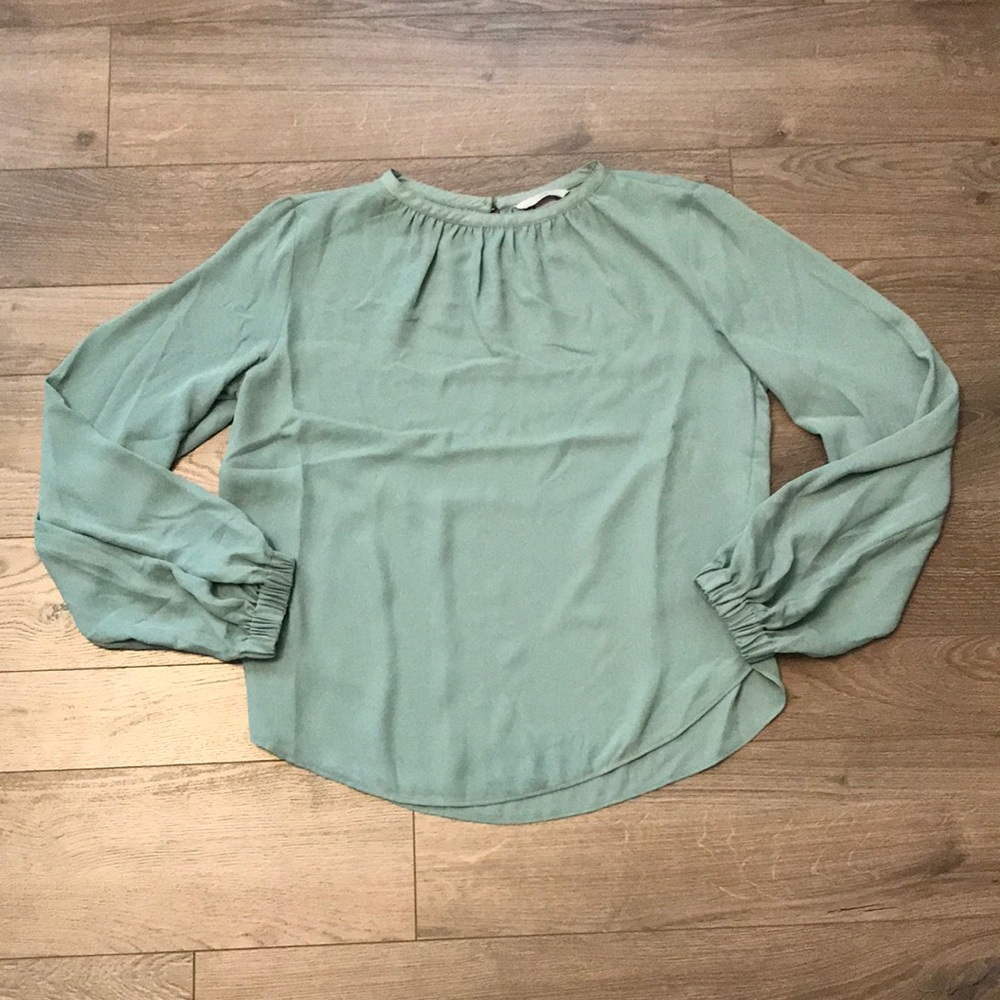 H&M Green Long-Sleeve Blouse w/ Flowy Sleeves (S)
